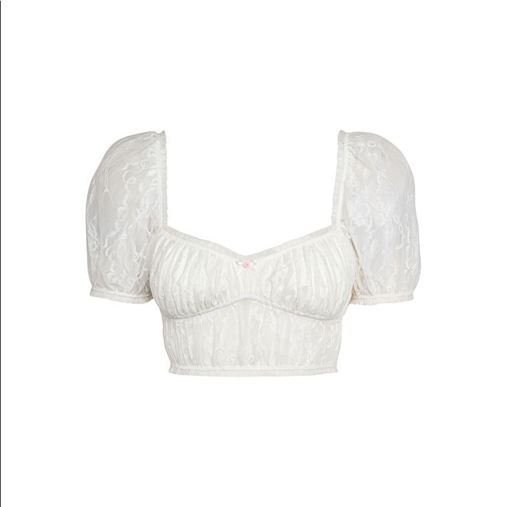 For Love and Lemons White Puff Sleeve Bra Top